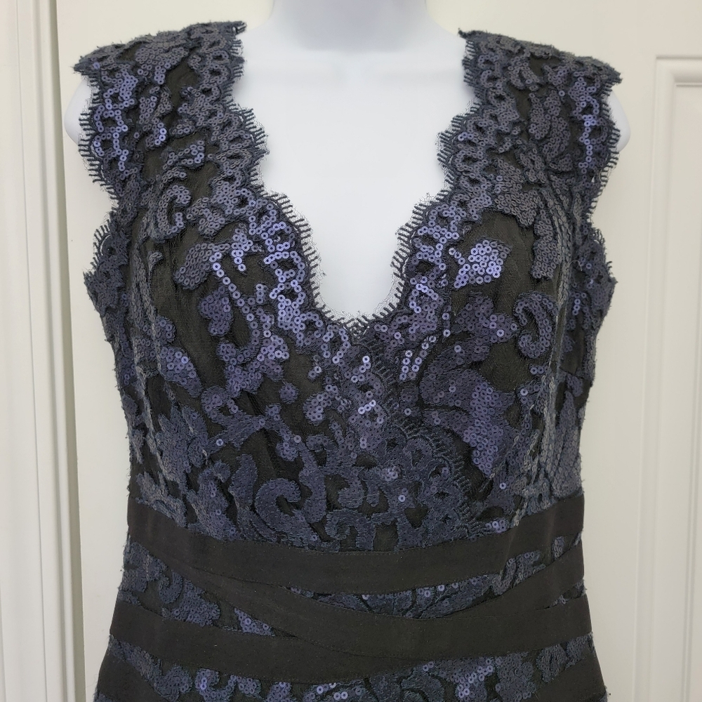 Tadashi Shoji Sleeveless Embroidered Sequin Lace Banded Sheath Cocktail Dress 6 - Picture 4 of 15